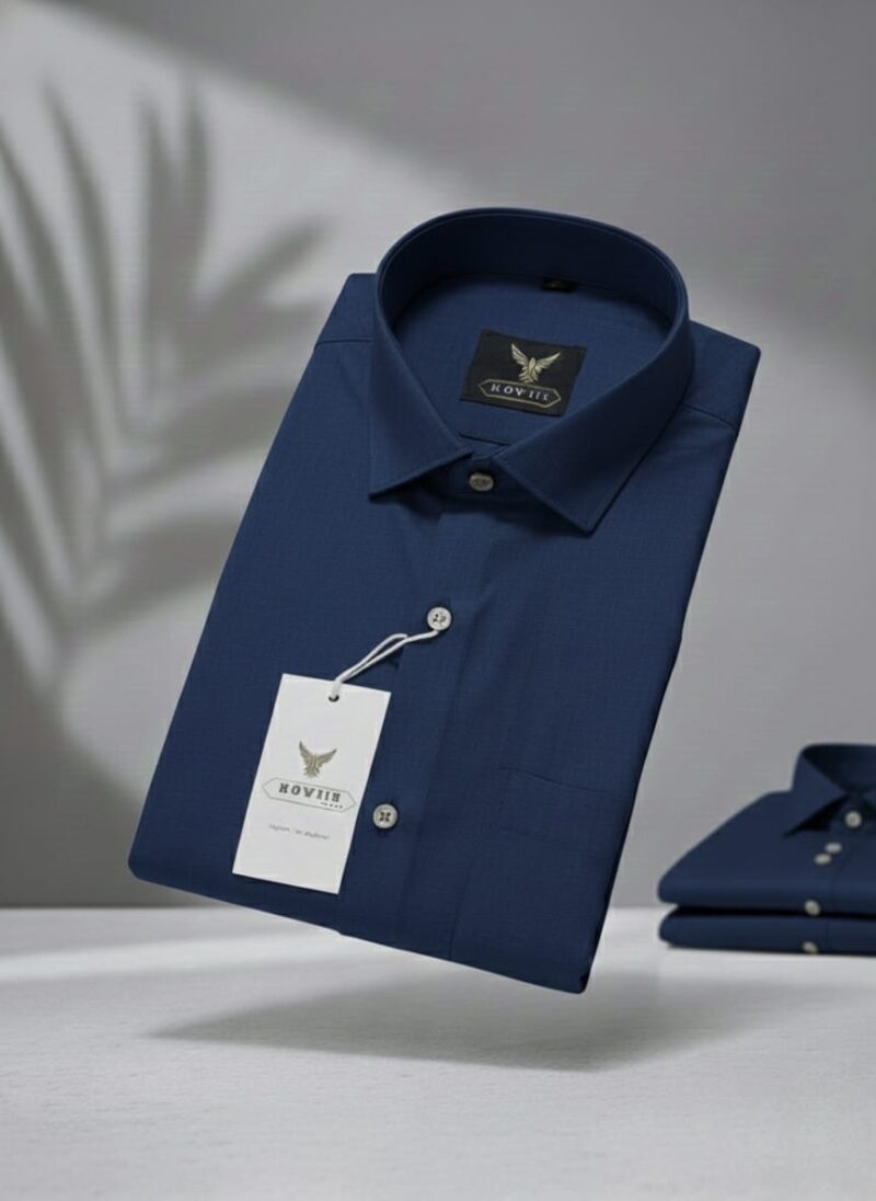 Navy Blue Linen Formal Shirt for Men – Trendy Office & Smart Casual Wear
